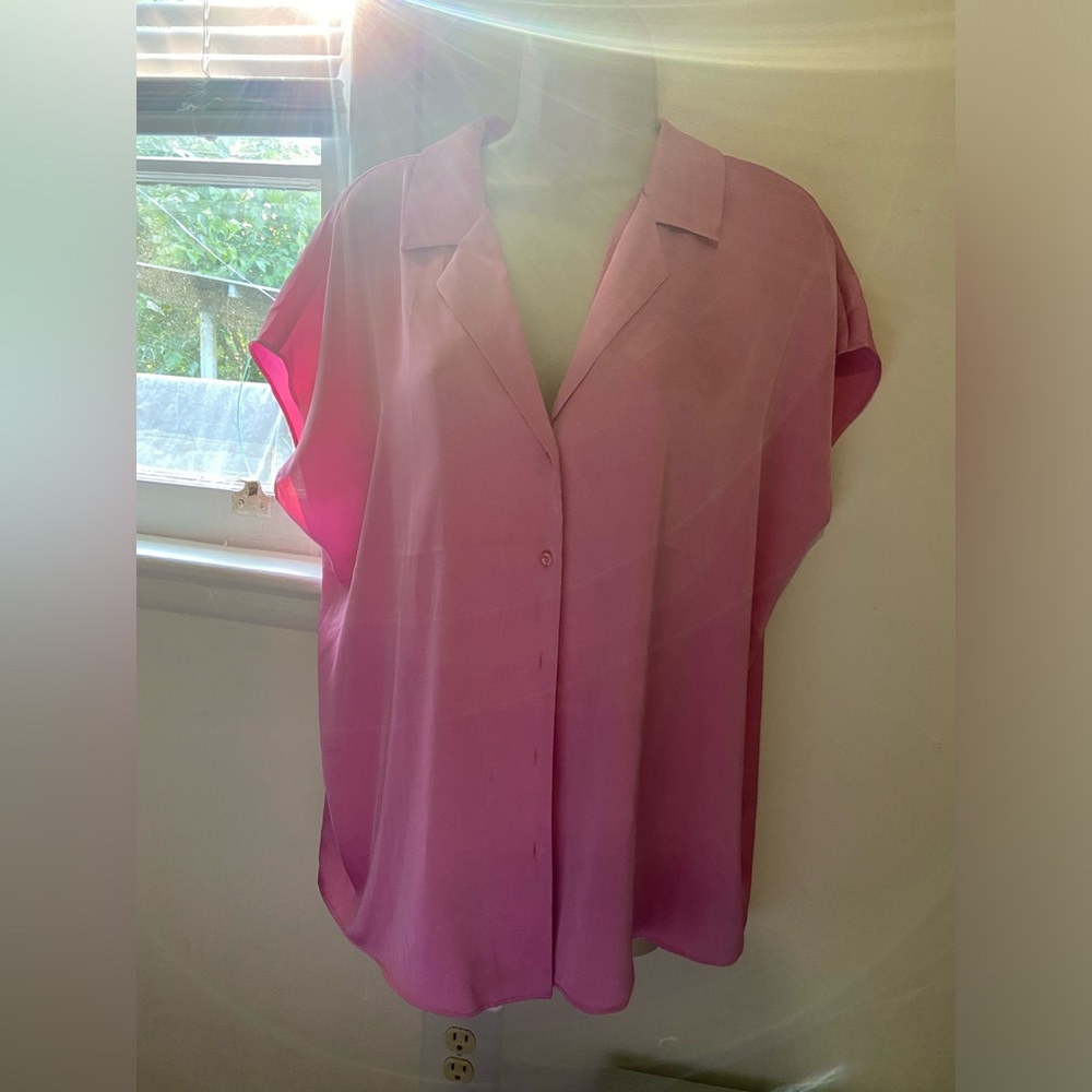 Magenta/pink button-down blouse. Like new